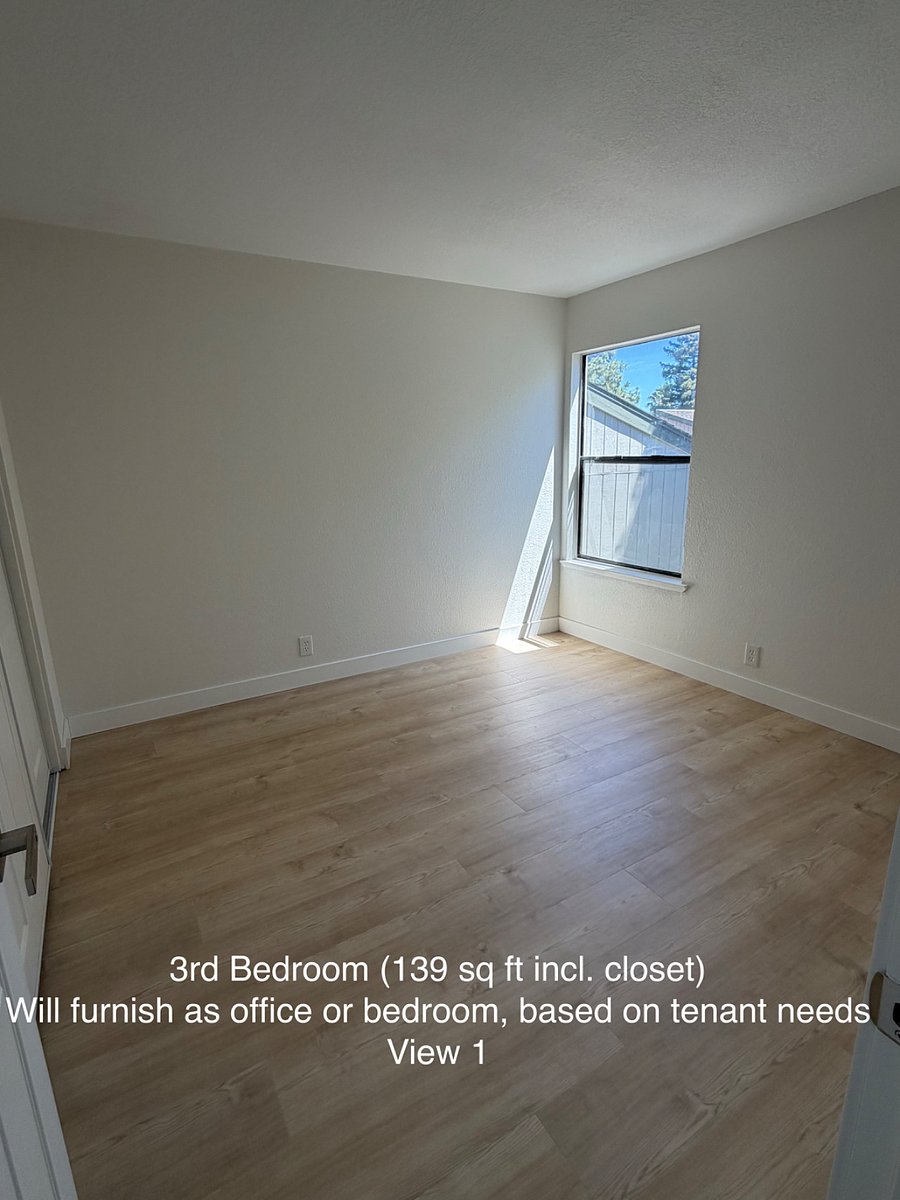 3rd Bedroom, 139 sq ft includes closet.
Will furnish as office or bedroom, based on tenant needs.