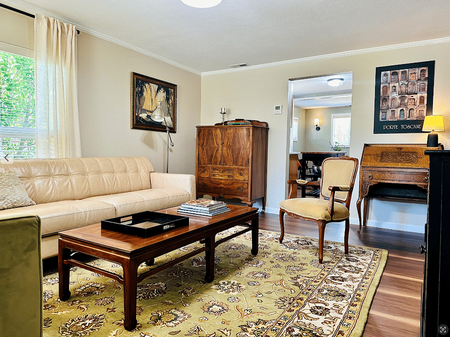 Living Room with armoire for storage