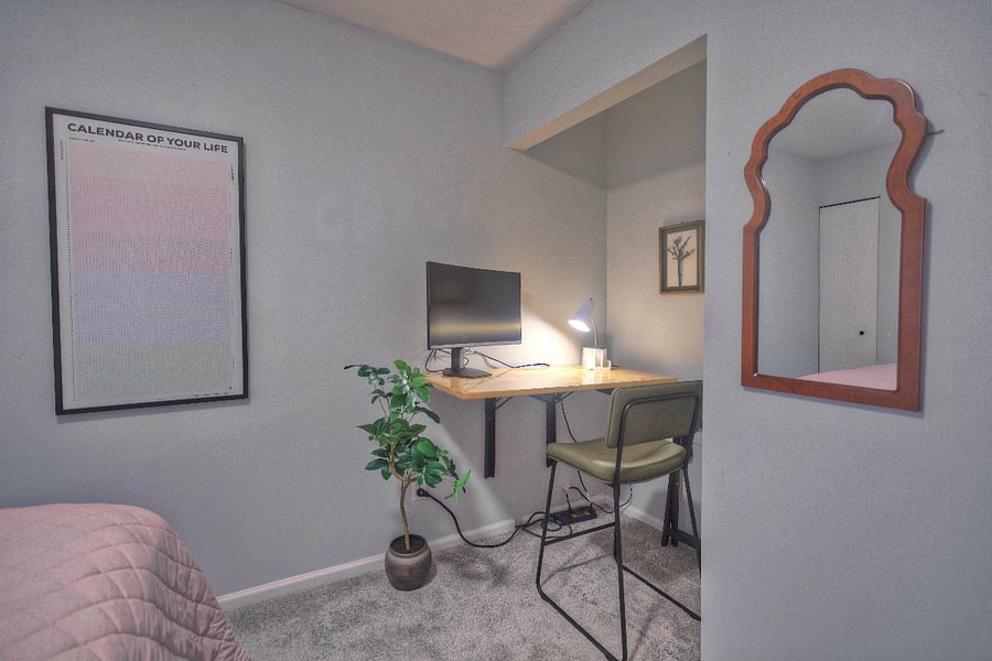 Dedicated workspace with second monitor ready to plug into
