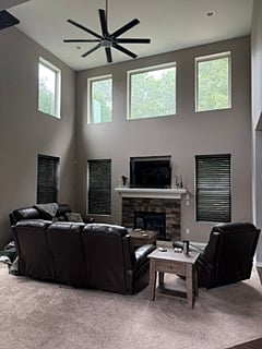 Living Room with Gas fireplace, leather electric reclining furniture