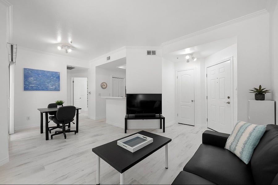 Comfy couch and recliner in the living room for seating/lounging