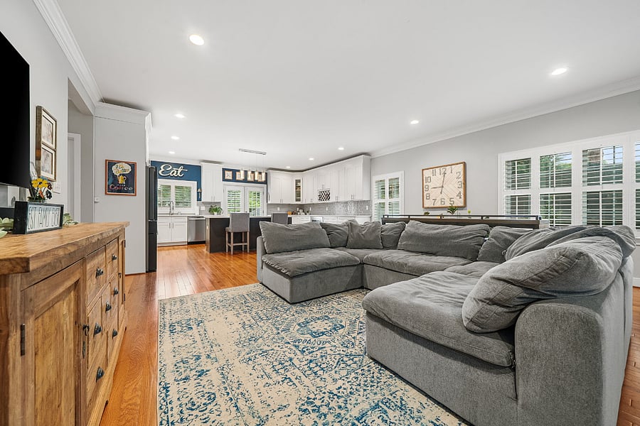 One of the home's showpieces is a massive, wide-open family room and kitchen designed for effortless entertaining and everyday living.
