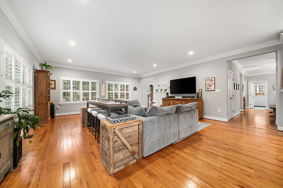 One of the home's showpieces is a massive, wide-open family room and kitchen designed for effortless entertaining and everyday living.