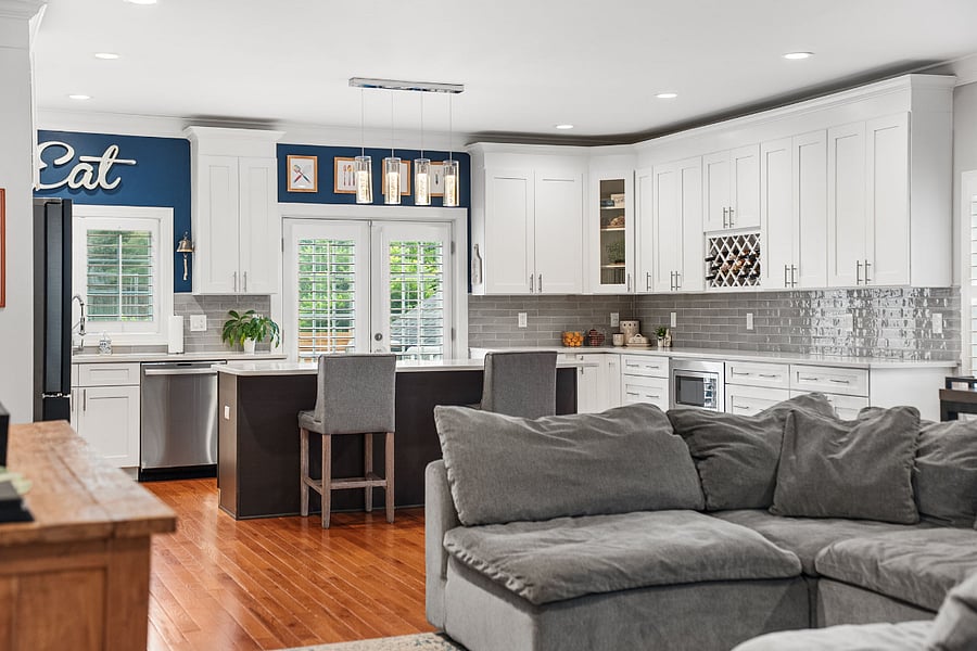 One of the home's showpieces is a massive, wide-open family room and kitchen designed for effortless entertaining and everyday living.