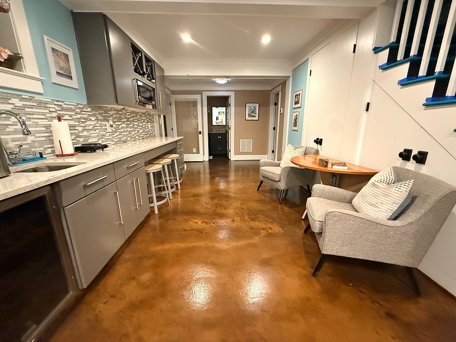 Cozy seating area and refreshment area with kitchen essentials