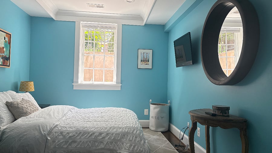 Large window wth black out shades lets in natural light 