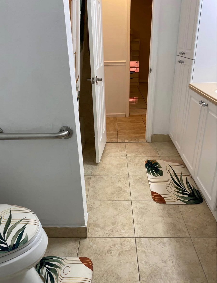 Guest Bathroom; equipped with starter toiletries.