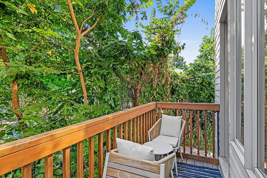 Private balcony overlooking the Whittier Community Garden