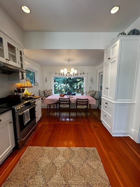 Spacious kitchen for cooking and entertaining with views out to lush backyard
