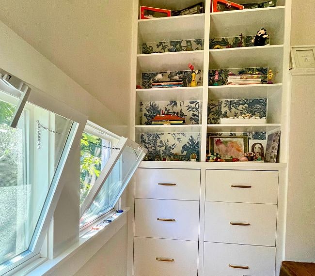 Storage drawers going to finished attic