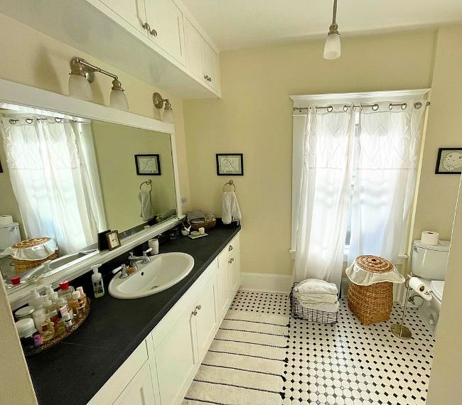 Tall and bright bathroom