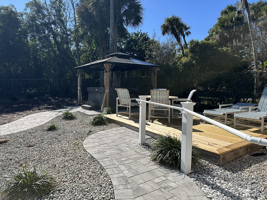 The backyard is fenced and private. There is also a hot tub for your enjoyment!