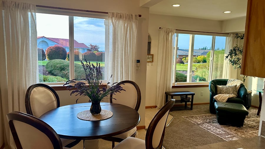 Dining area with water viewBedroo