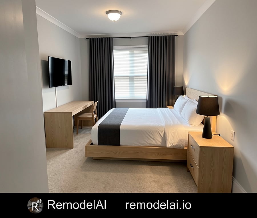 Staging Concept -- Queen bed and blackout drapes arriving before September 1st check-in