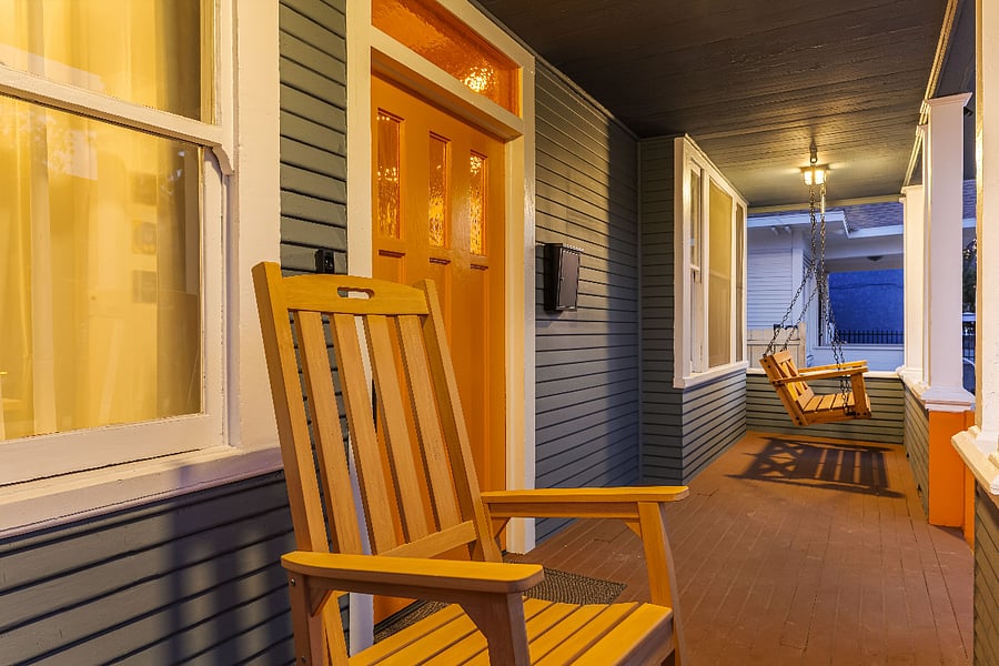 Unwind on the swing or rocking chairs.  One of the best ways to end the workday and start the early weekend mornings.