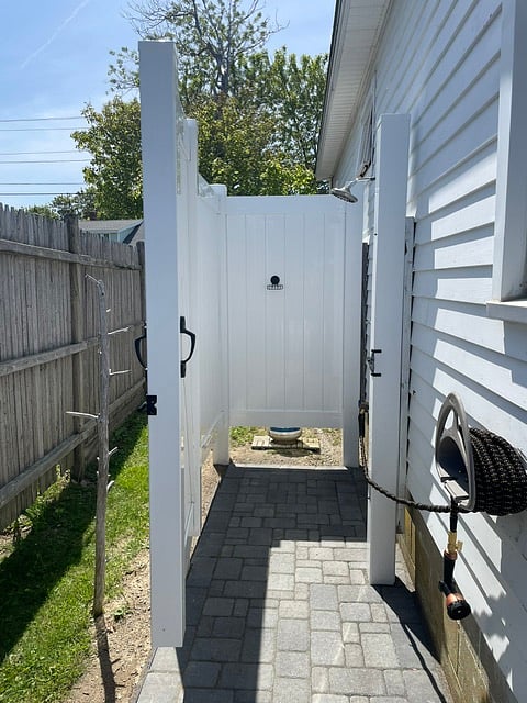 Outdoor shower with hot & cold water