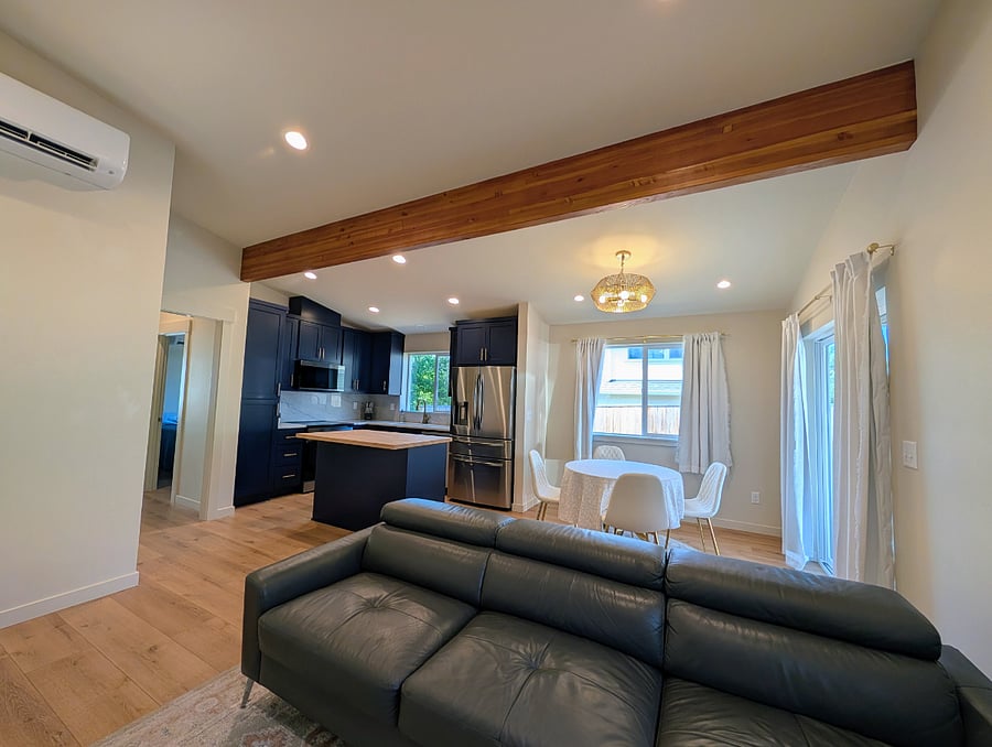 Open space living, dining and kitchen