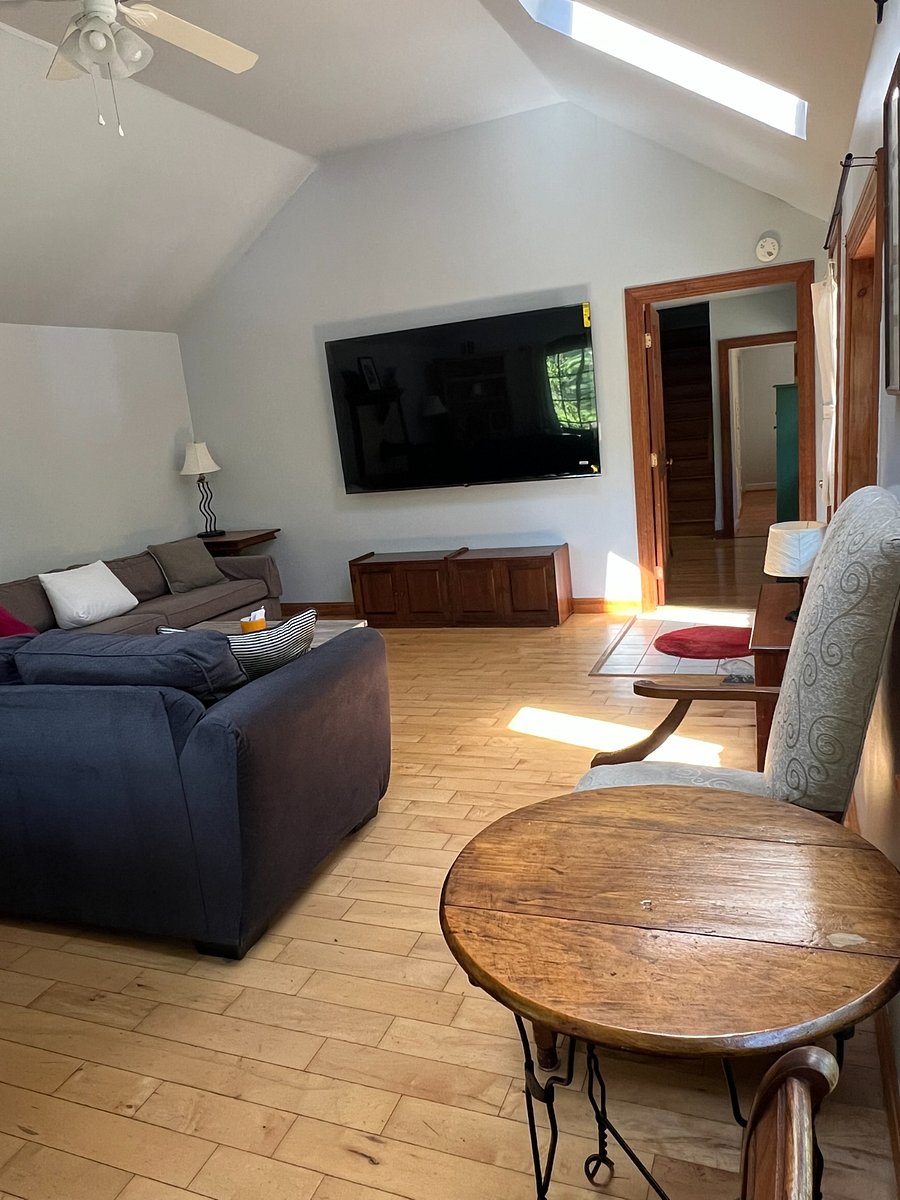 Large living room, 85 inch Roku TV, queen pull out couch for guests