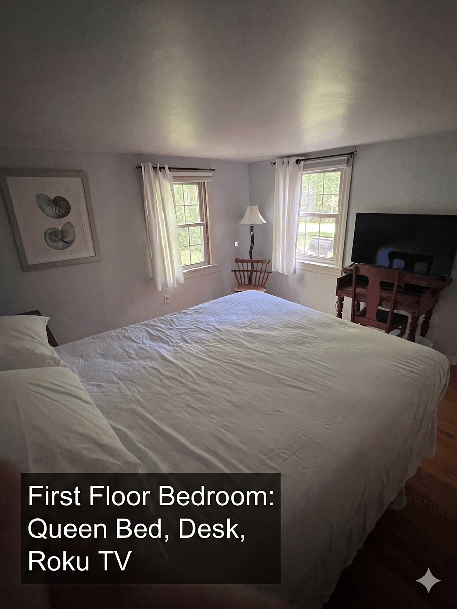1 first floor bedroom (queen bed + Roku TV)