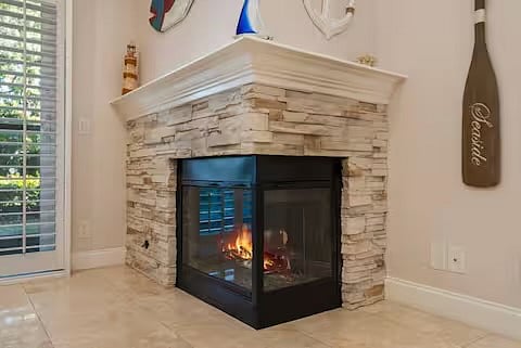 Gas fireplace. Enjoy dining by the fire.