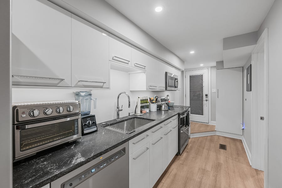 Plenty of counter space and cabinet storage, as well as a large pantry.