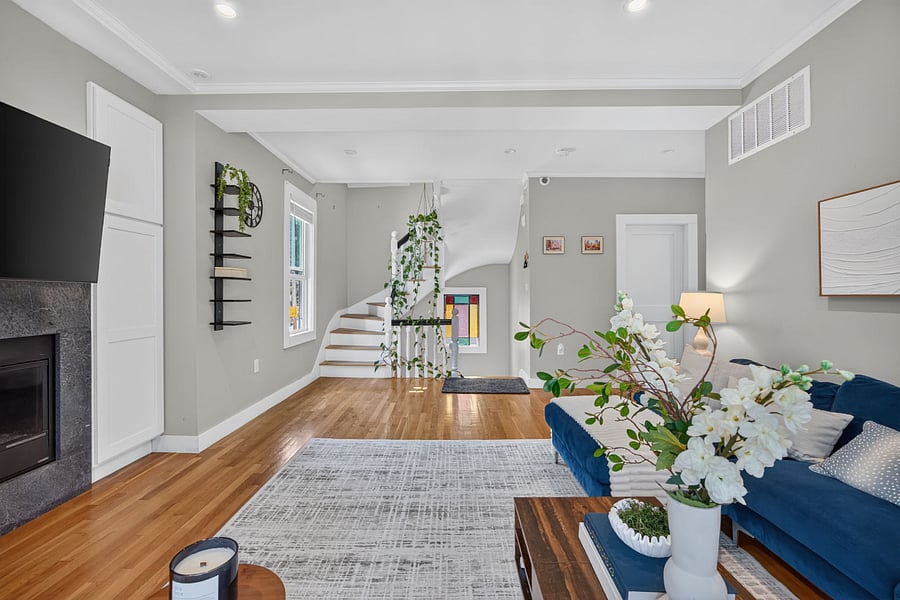 Living room hallway leading upstairs
