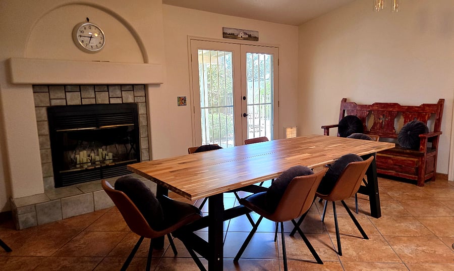 Dining area with fireplace, seats 8