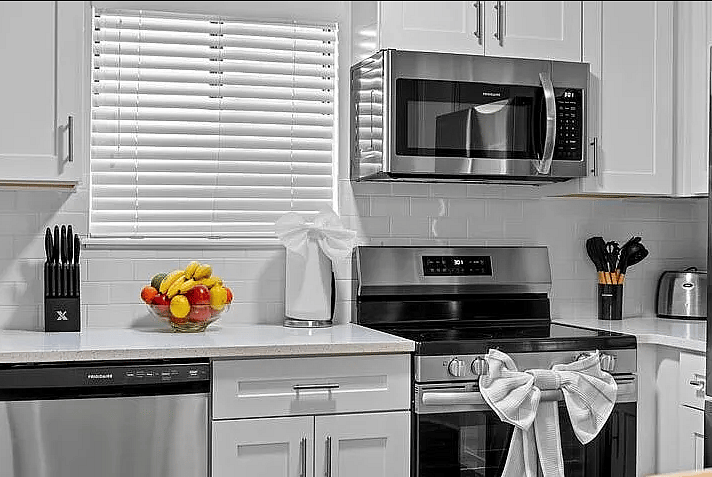 A fully equipped kitchen that makes cooking at home a breeze perfect for preparing your favorite meals.