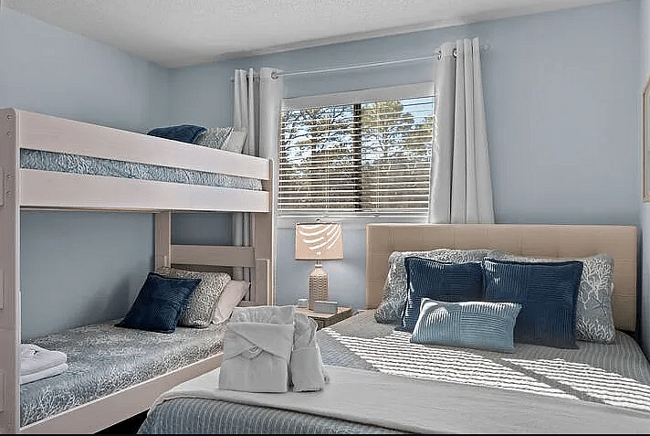 Fun twin bunk beds plus a comfy queen for extra flexibility.