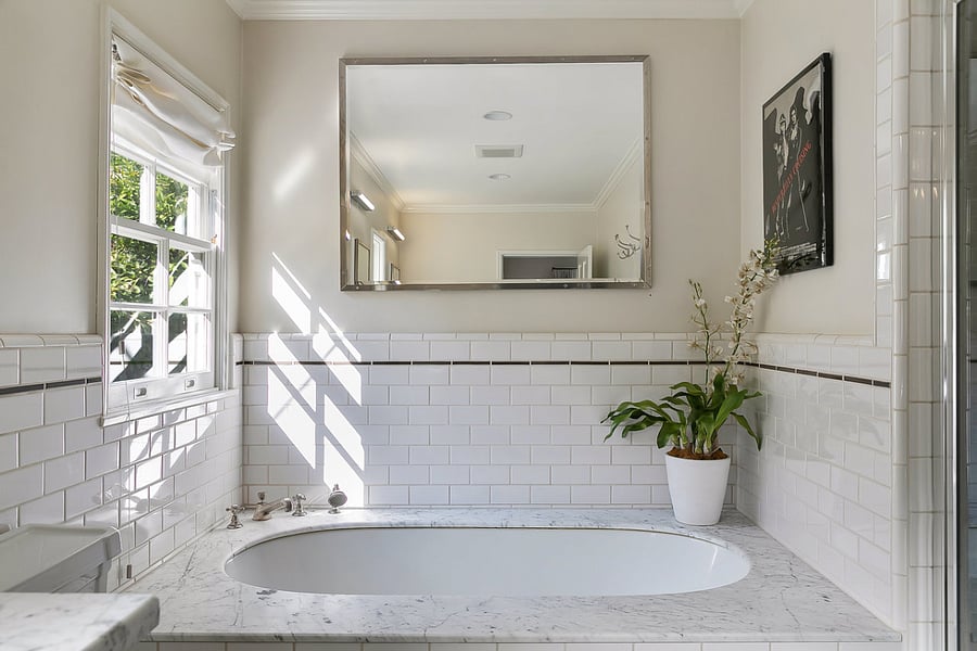 The soaker tub in the master bathroom which features a private view of the backyard.