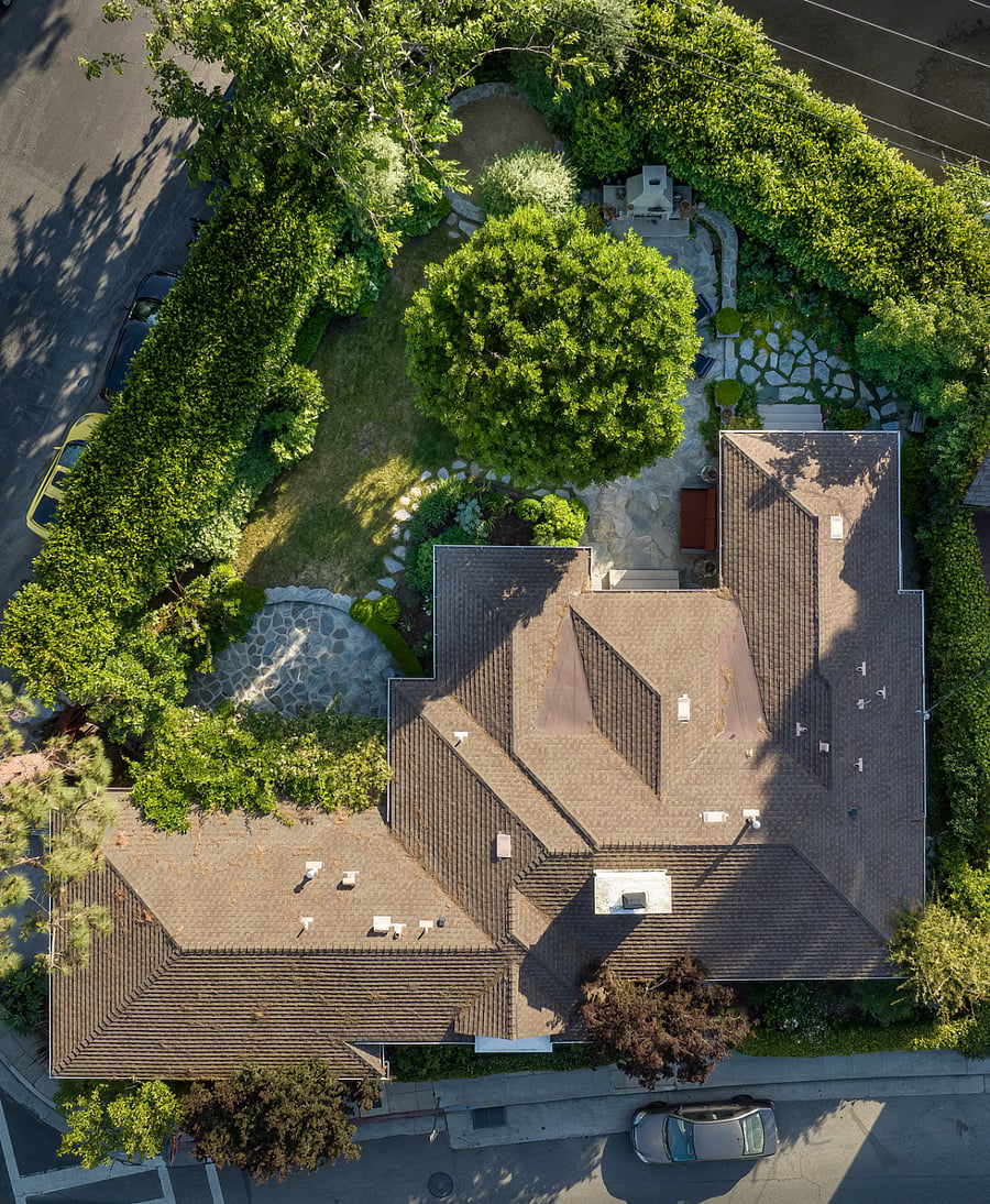 Aerial view of the home and property.