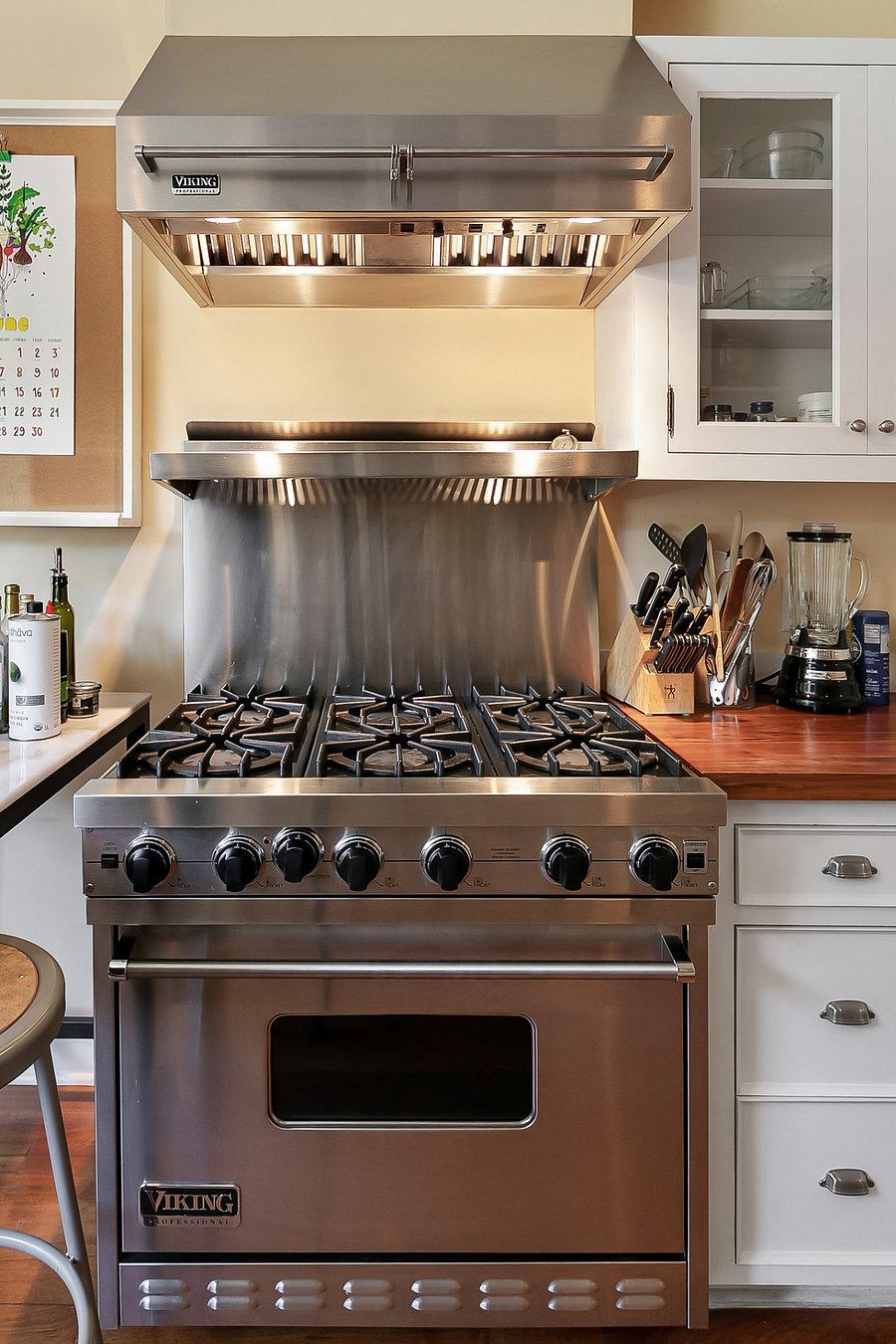 The Viking range in the kitchen that is perfect for preparing your meals.
