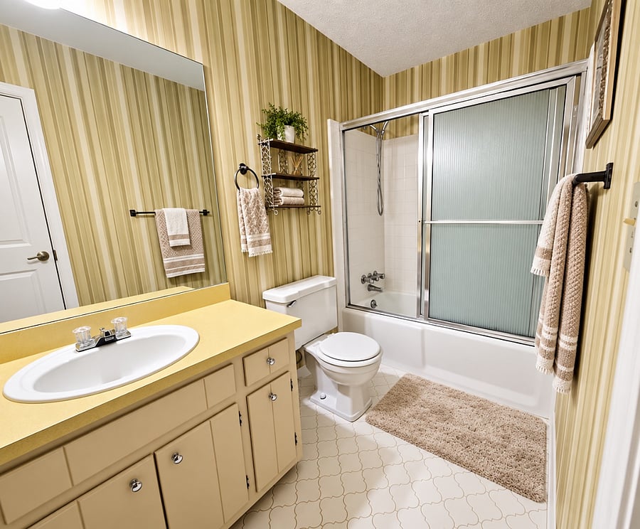Charming retro en suite bathroom with shower/tub combo. Towels will be provided. 
