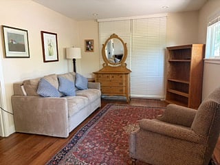 Sofa bed closed; Smart TV will be in bookcase.