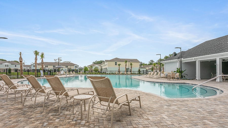 Resort-style pool located in the amenities center just across the street, accessible with tenant amenities card