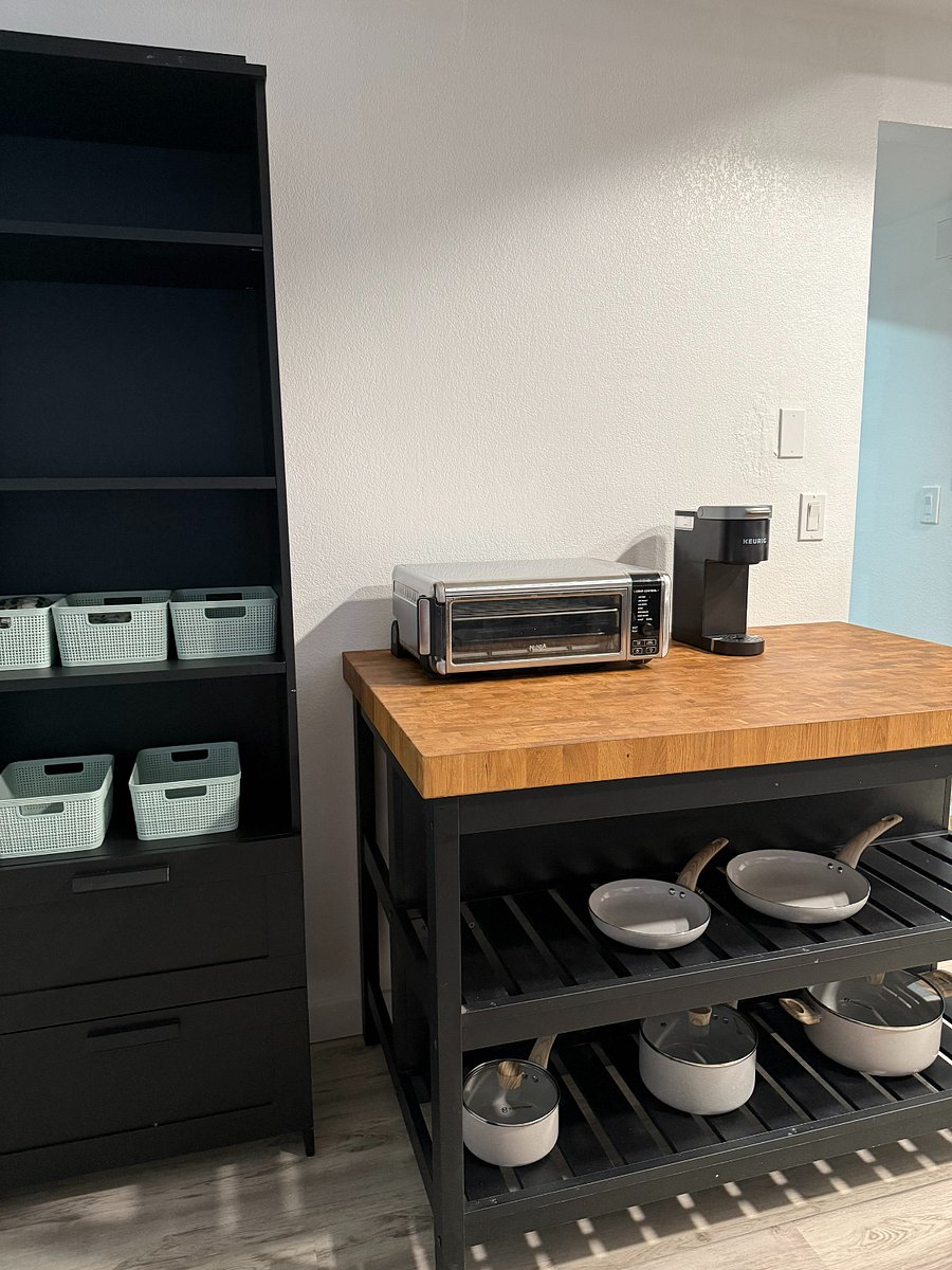 Coffee & beverage station with coffee maker and Ninja appliance