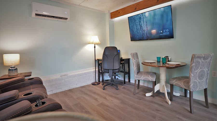 Work desk and small dining table.