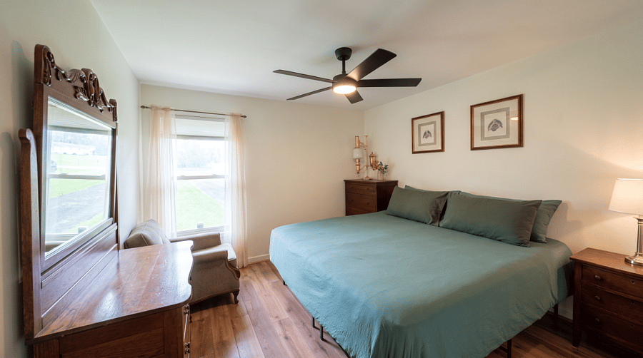King size bed (or 2 twins), wardrobe, dresser and built-in closet (not pictured)