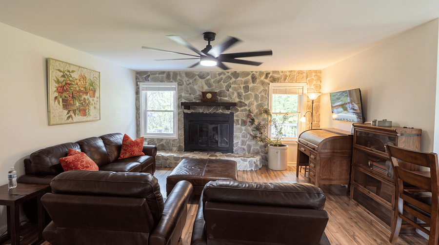Living area with fireplace