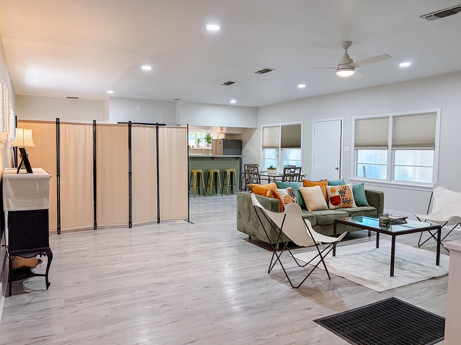 Spacious Open Studio Designed to Live Well A generous, open-concept studio gives you room to relax, work, dine, or entertain without feeling confined. Thoughtfully furnished to balance comfort, functionality, and an effortless sense of space.