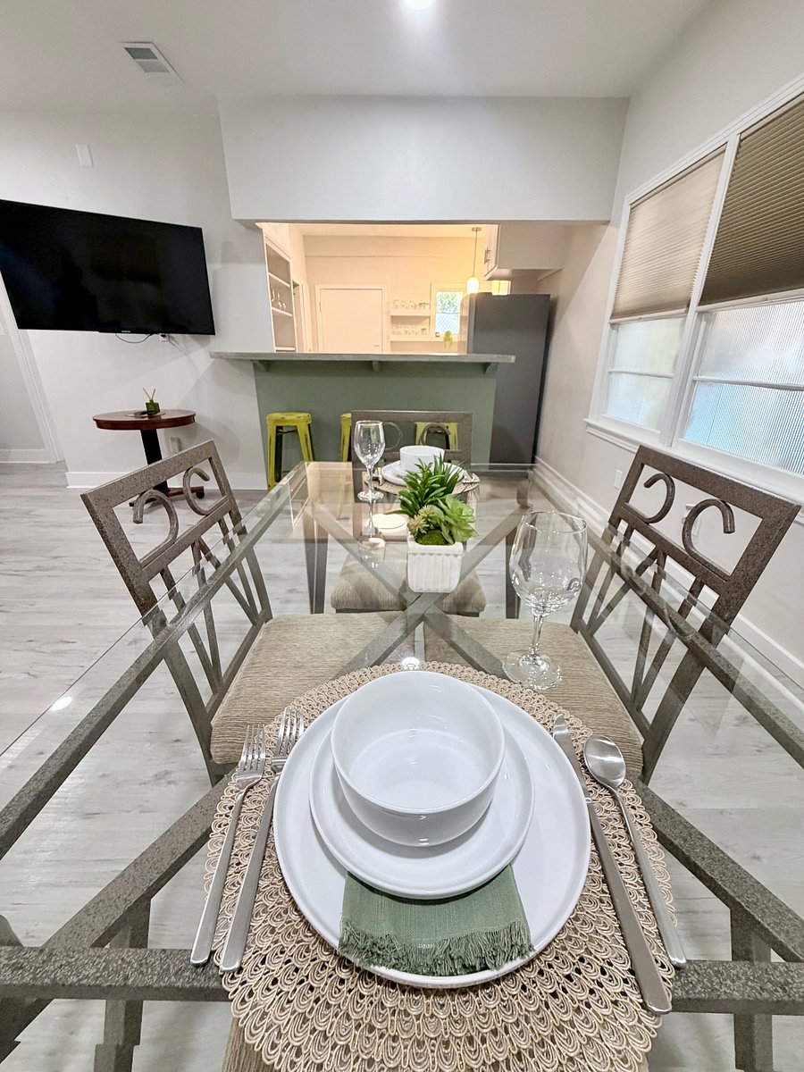 Elegant Dining for Six
Comfortable Dining for Six A thoughtfully arranged dining space with six full place settings. Additional dining chairs are available upon request, making it easy to accommodate guests or entertain.