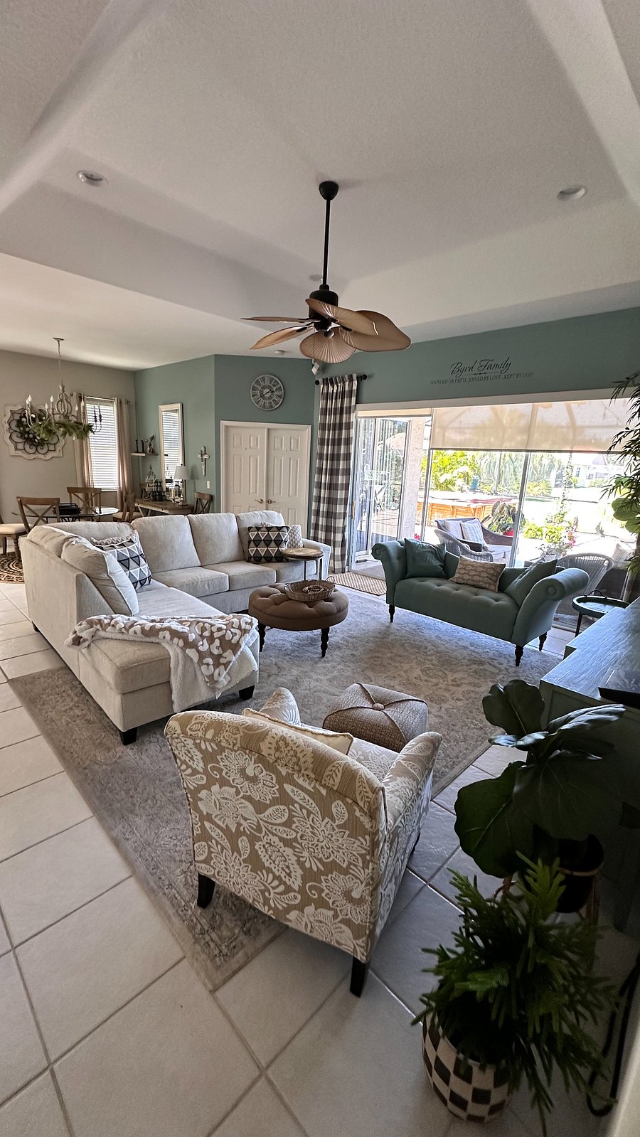 Family room with large smart tv