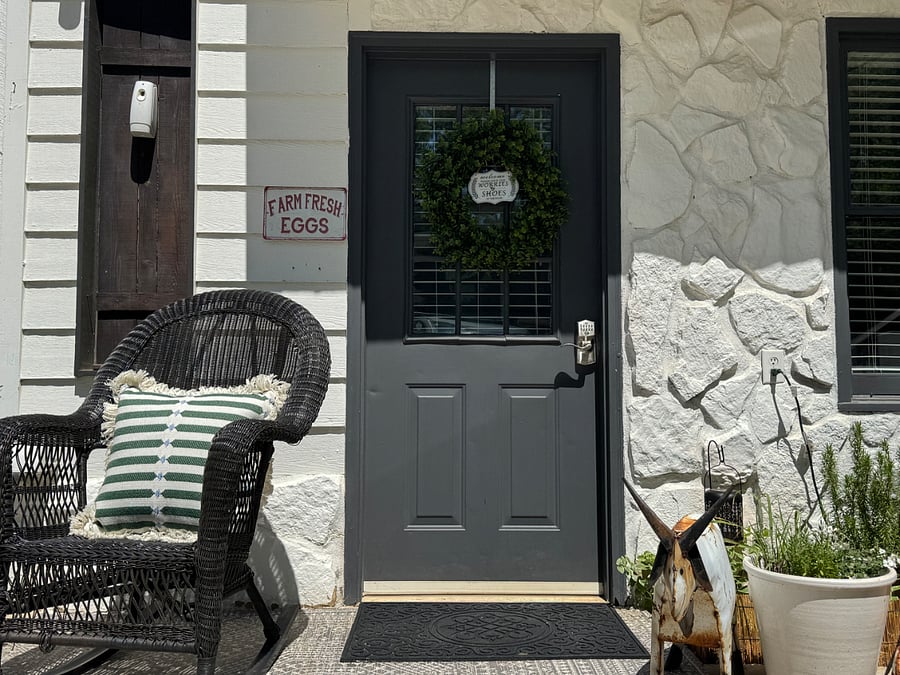 Step-less front door to Goat Inn. Code access to enter and exit premises.