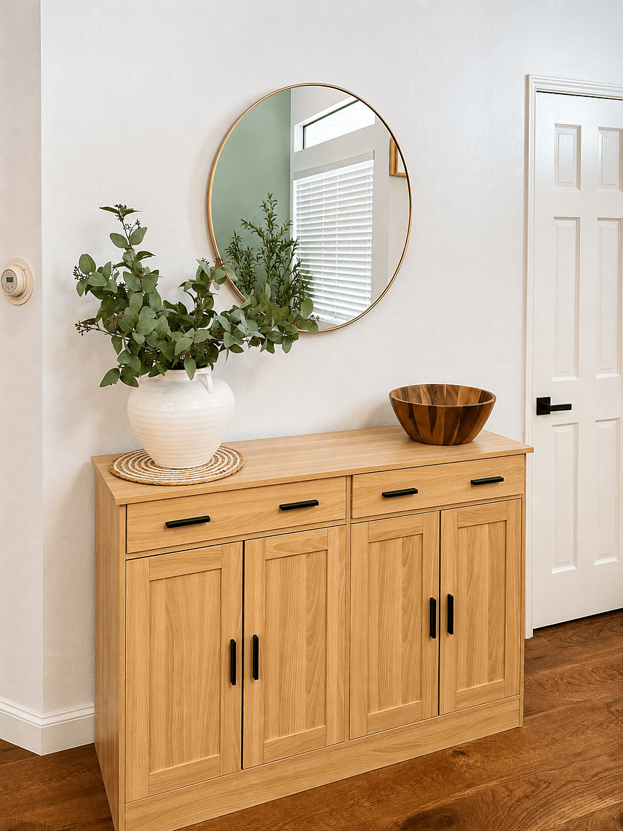 Front entrance table with front closet