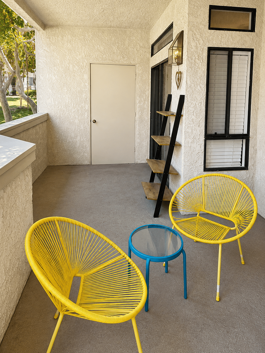 Balcony outside bedroom with outdoor storage closet 