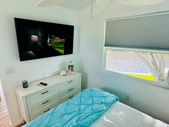 Bedroom dresser and view out bedroom window