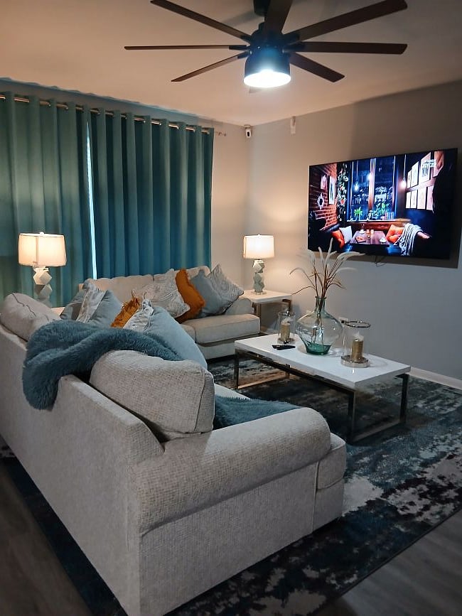 Living Room with 75" Smart TV