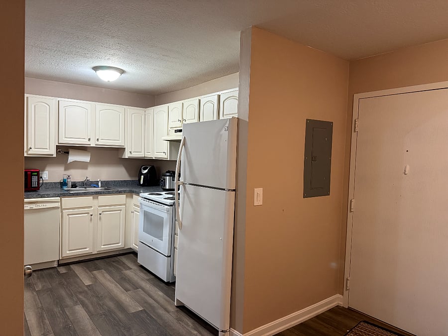 Kitchen - full size fridge, range, dishwasher, microwave. Pots, pans, skillets, silverware, basic dishes included.