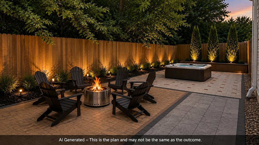 Conceptual AI Rendering of Proposed Hot Tub and Fire Pit Area. Final outcome may vary.