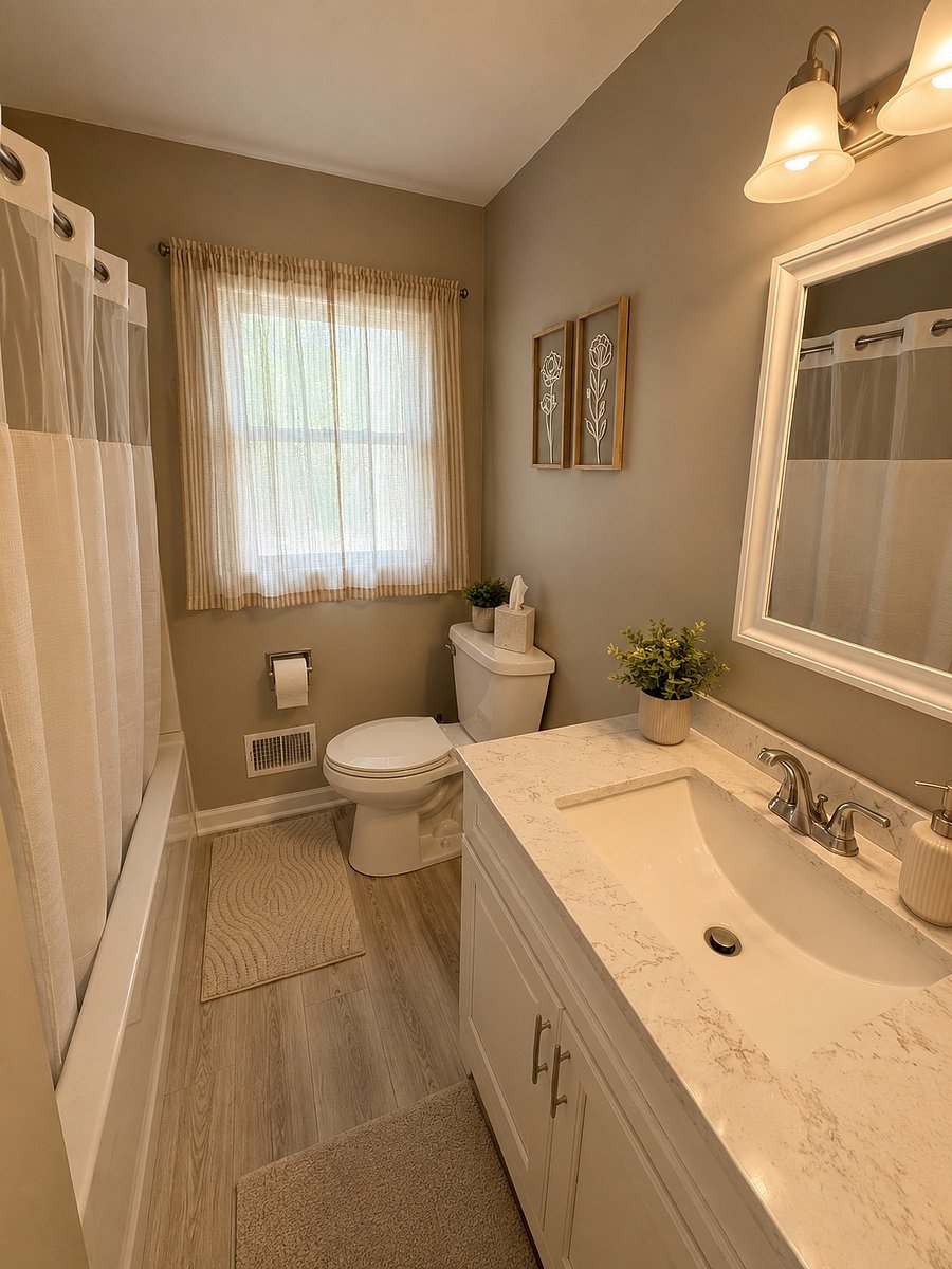 Upstairs bathroom with tub and shower